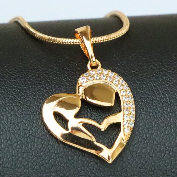 "Heart Shaped Mother & Child Pendant in Rose Gold with CZ Accents, XPPT1840 - Picture 1 of 13
